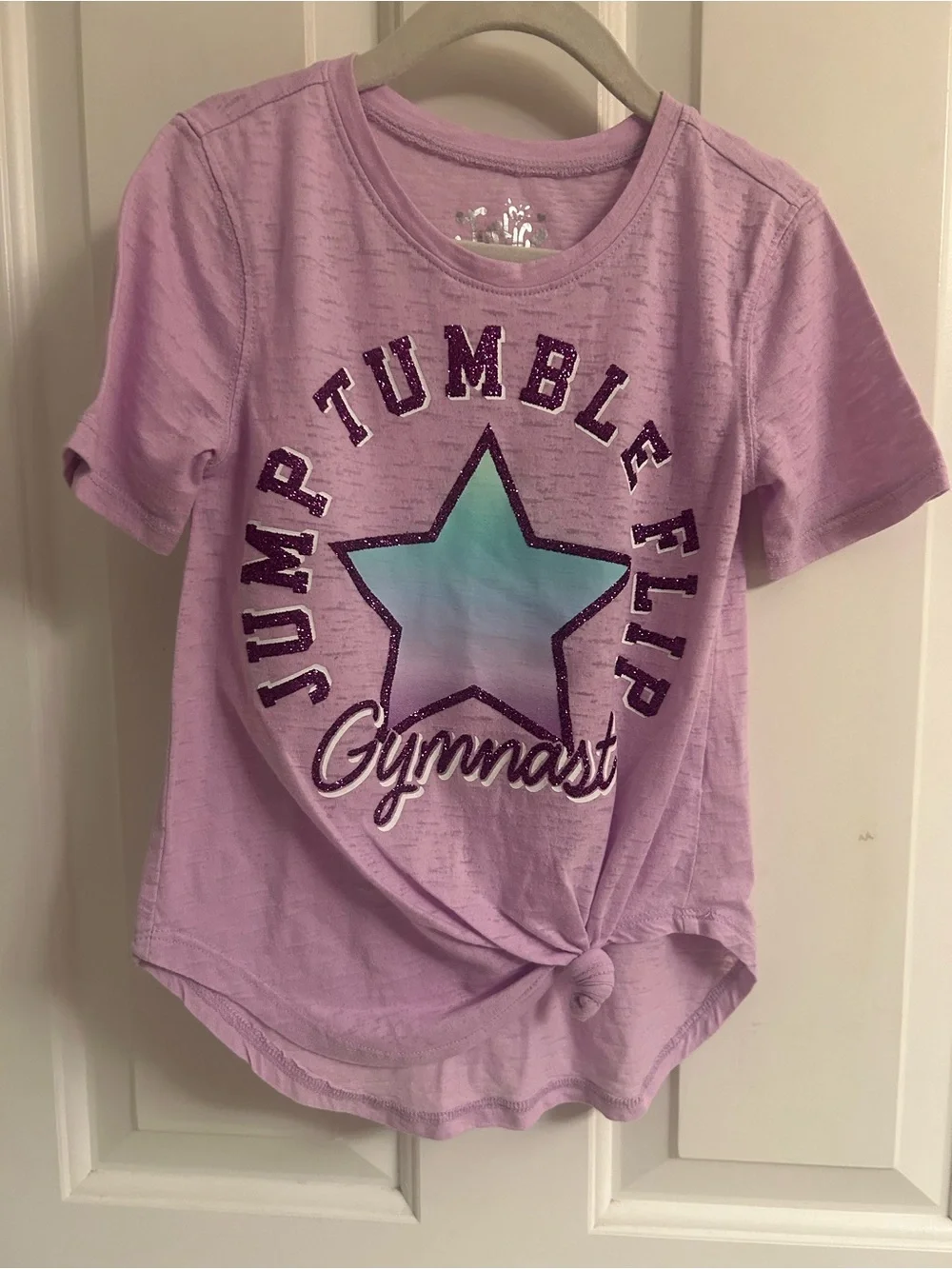 Girls Justice Lavender Graphic Gymnast Tee with Knotted Hem